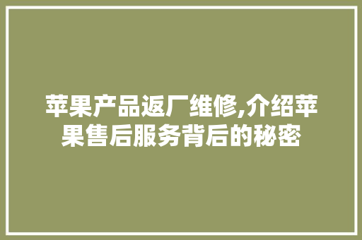 苹果产品返厂维修,介绍苹果售后服务背后的秘密