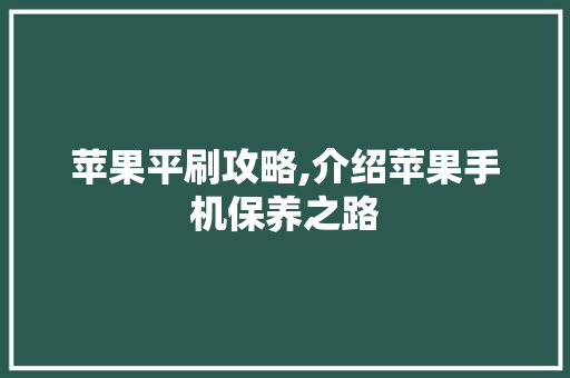 苹果平刷攻略,介绍苹果手机保养之路 电脑基础