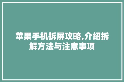 苹果手机拆屏攻略,介绍拆解方法与注意事项 电脑配置