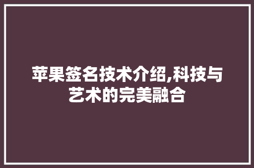 苹果签名技术介绍,科技与艺术的完美融合 编程语言