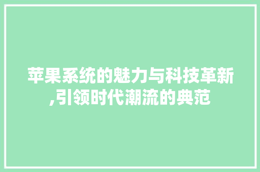 苹果系统的魅力与科技革新,引领时代潮流的典范