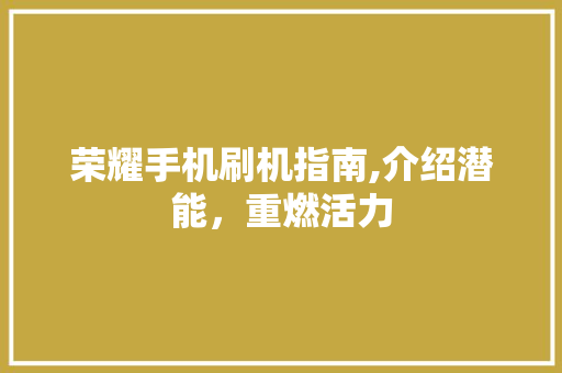 荣耀手机刷机指南,介绍潜能，重燃活力 电脑配置