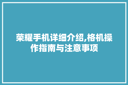 荣耀手机详细介绍,格机操作指南与注意事项