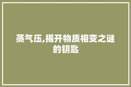 蒸气压,揭开物质相变之谜的钥匙