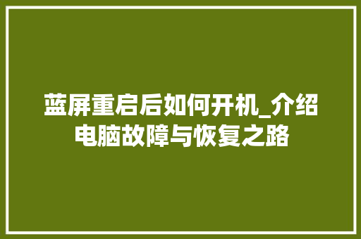 蓝屏重启后如何开机_介绍电脑故障与恢复之路