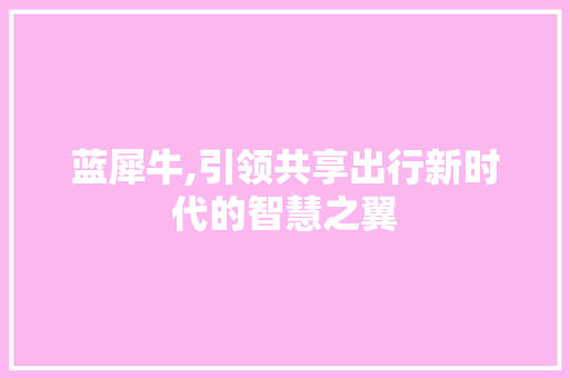 蓝犀牛,引领共享出行新时代的智慧之翼