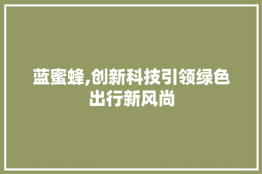蓝蜜蜂,创新科技引领绿色出行新风尚 网络技术