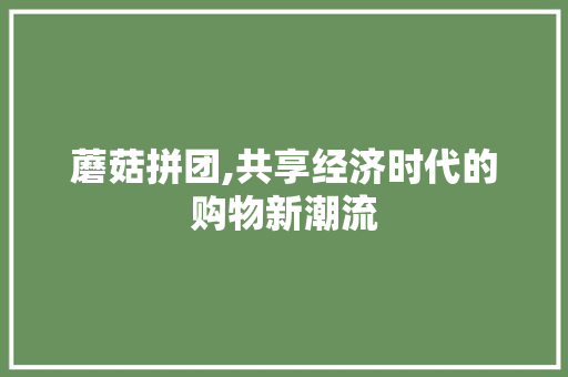 蘑菇拼团,共享经济时代的购物新潮流 蘑菇拼团,共享经济时代的购物新潮流