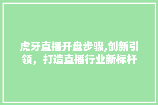 虎牙直播开盘步骤,创新引领，打造直播行业新标杆