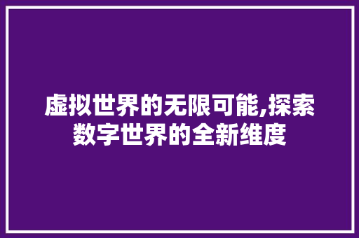 虚拟世界的无限可能,探索数字世界的全新维度