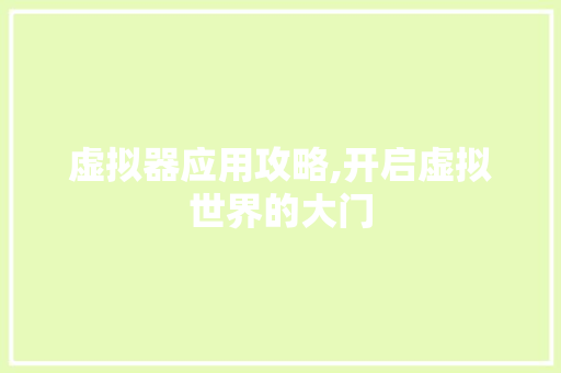 虚拟器应用攻略,开启虚拟世界的大门