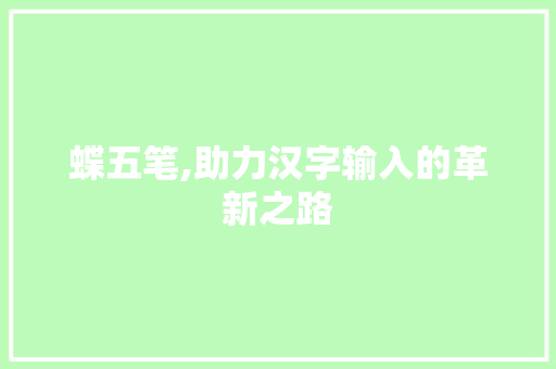 蝶五笔,助力汉字输入的革新之路