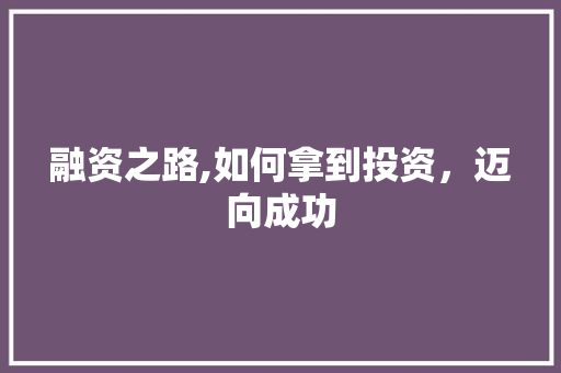 融资之路,如何拿到投资，迈向成功 电脑配置