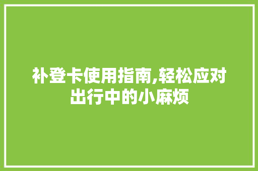 补登卡使用指南,轻松应对出行中的小麻烦