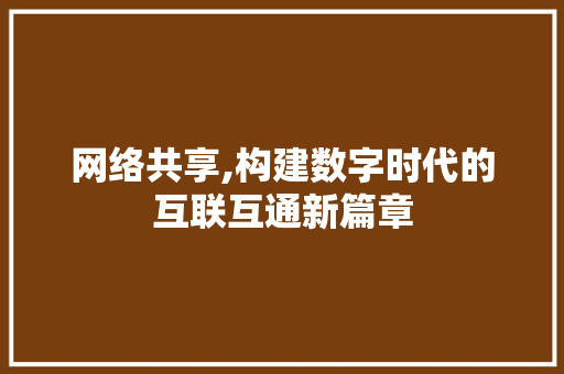 网络共享,构建数字时代的互联互通新篇章