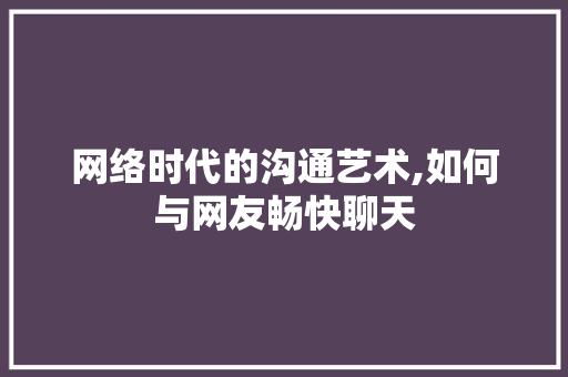 网络时代的沟通艺术,如何与网友畅快聊天