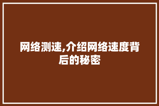 网络测速,介绍网络速度背后的秘密