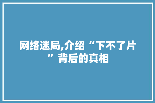 网络迷局,介绍“下不了片”背后的真相