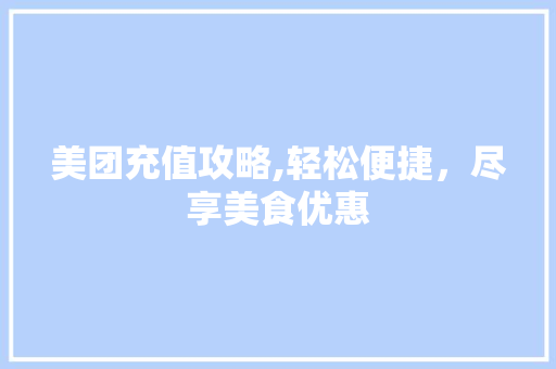 美团充值攻略,轻松便捷，尽享美食优惠 网络技术