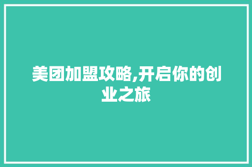 美团加盟攻略,开启你的创业之旅