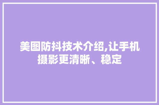 美图防抖技术介绍,让手机摄影更清晰、稳定 网络技术