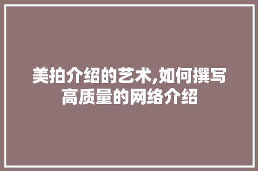 美拍介绍的艺术,如何撰写高质量的网络介绍