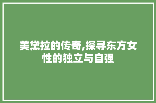 美黛拉的传奇,探寻东方女性的独立与自强