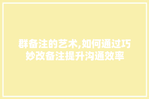 群备注的艺术,如何通过巧妙改备注提升沟通效率