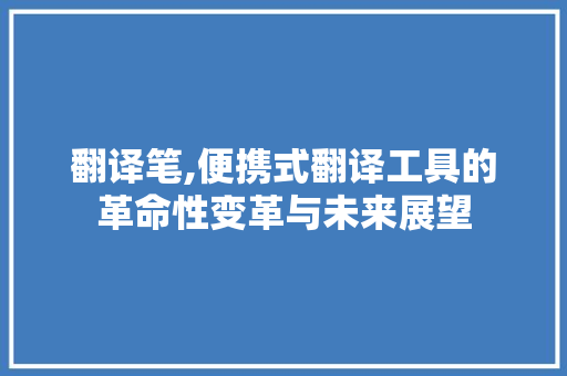 翻译笔,便携式翻译工具的革命性变革与未来展望