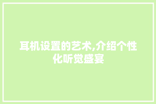 耳机设置的艺术,介绍个性化听觉盛宴 电脑故障维修