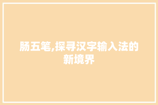 肠五笔,探寻汉字输入法的新境界