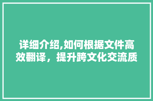 详细介绍,如何根据文件高效翻译,提升跨文化交流质量 详细介绍,如何根据文件高效翻译,提升跨文化交流质量
