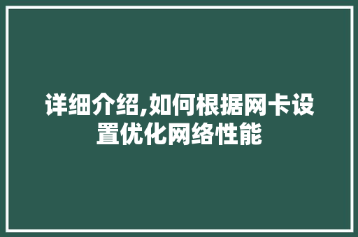 详细介绍,如何根据网卡设置优化网络性能 电脑故障维修