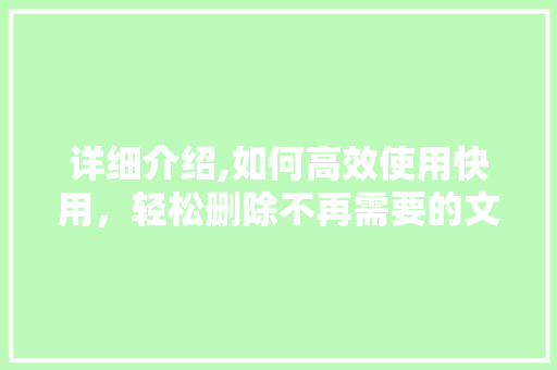 详细介绍,如何高效使用快用，轻松删除不再需要的文件