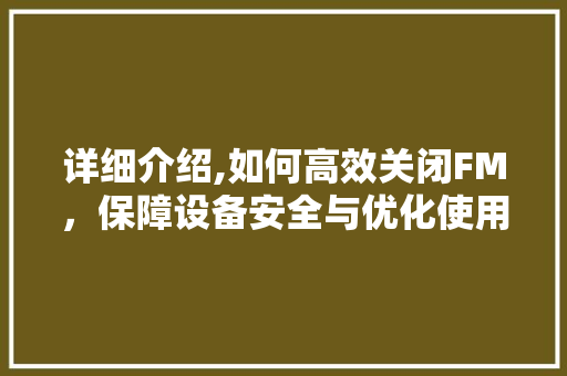 详细介绍,如何高效关闭FM，保障设备安全与优化使用体验 网络技术