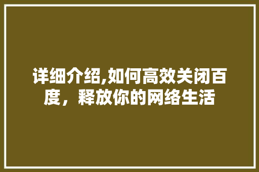详细介绍,如何高效关闭百度，释放你的网络生活 网络技术