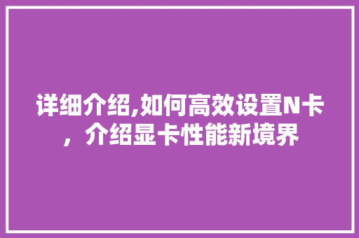 详细介绍,如何高效设置N卡，介绍显卡性能新境界