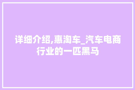 详细介绍,惠淘车_汽车电商行业的一匹黑马 电脑配置