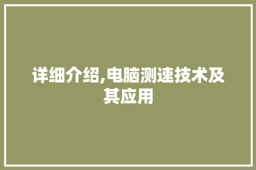 详细介绍,电脑测速技术及其应用 操作系统 详细介绍,电脑测速技术及其应用 操作系统