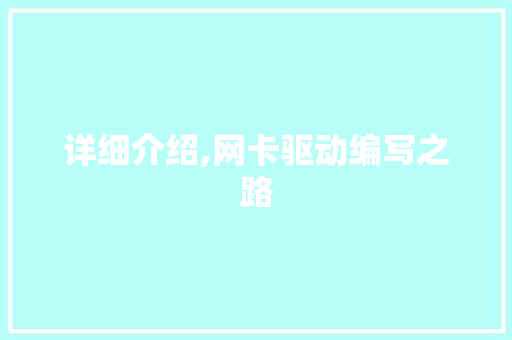 详细介绍,网卡驱动编写之路 电脑故障维修