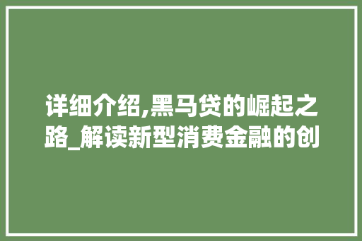 详细介绍,黑马贷的崛起之路_解读新型消费金融的创新与优势