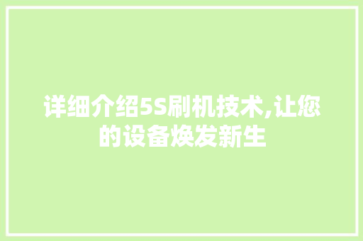 详细介绍5S刷机技术,让您的设备焕发新生