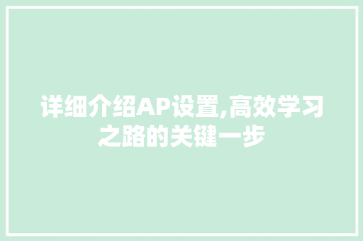 详细介绍AP设置,高效学习之路的关键一步