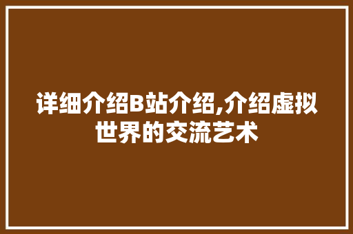 详细介绍B站介绍,介绍虚拟世界的交流艺术 网络技术