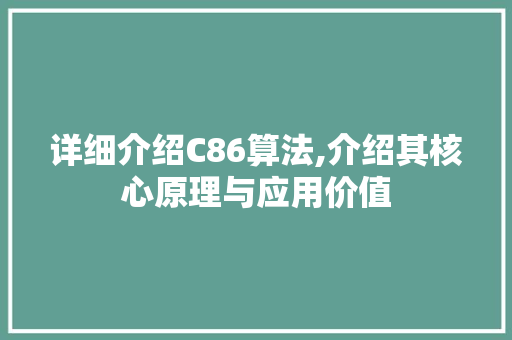 详细介绍C86算法,介绍其核心原理与应用价值 网络技术