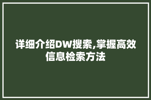 详细介绍DW搜索,掌握高效信息检索方法