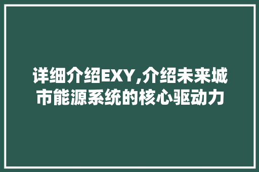 详细介绍EXY,介绍未来城市能源系统的核心驱动力