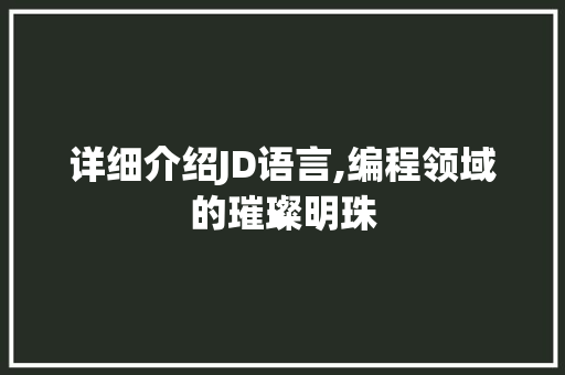 详细介绍JD语言,编程领域的璀璨明珠