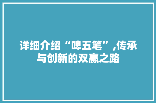 详细介绍“啤五笔”,传承与创新的双赢之路 电脑基础