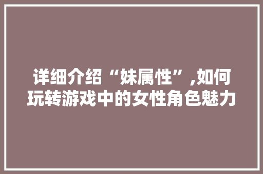 详细介绍“妹属性”,如何玩转游戏中的女性角色魅力 电脑基础